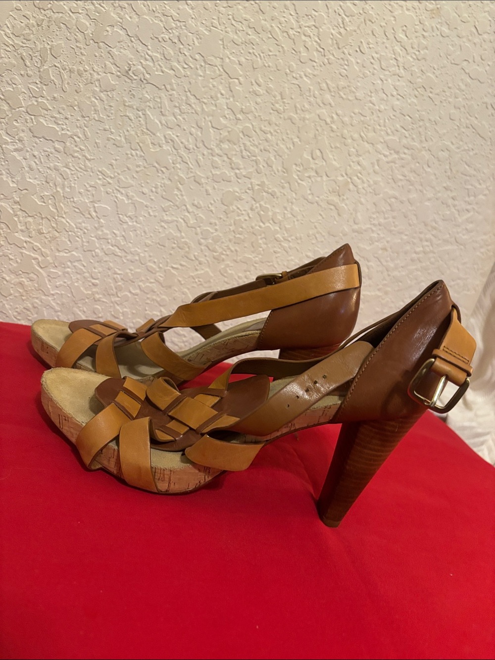 Cole Haan Two-Tone Tan and Brown Strappy Platform Heels